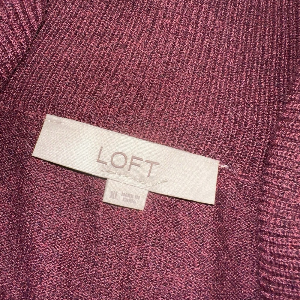 Loft Burgundy Cowl Neck Long Sleeve Ribbed Knit Tunic Sweater Women's XL - Picture 3 of 7